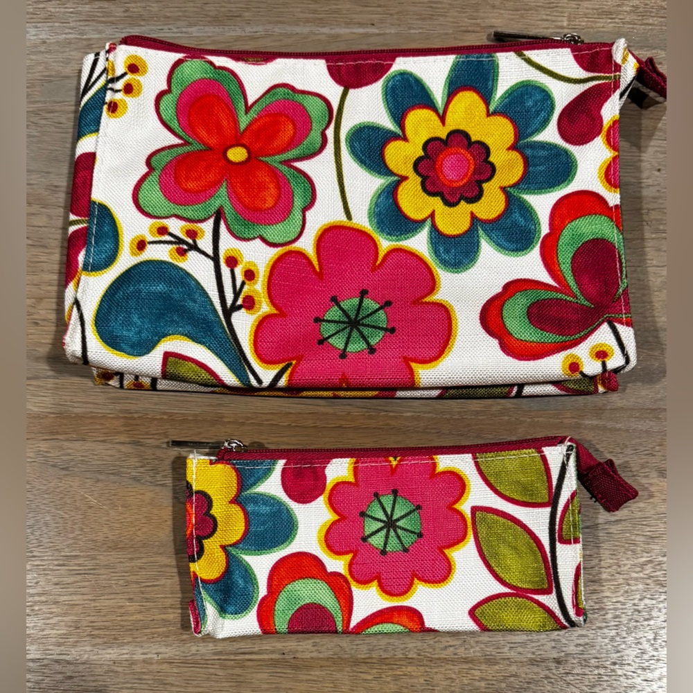 CLINIQUE Floral Canvas Nesting Makeup Bags Set | Zip Pouches | New